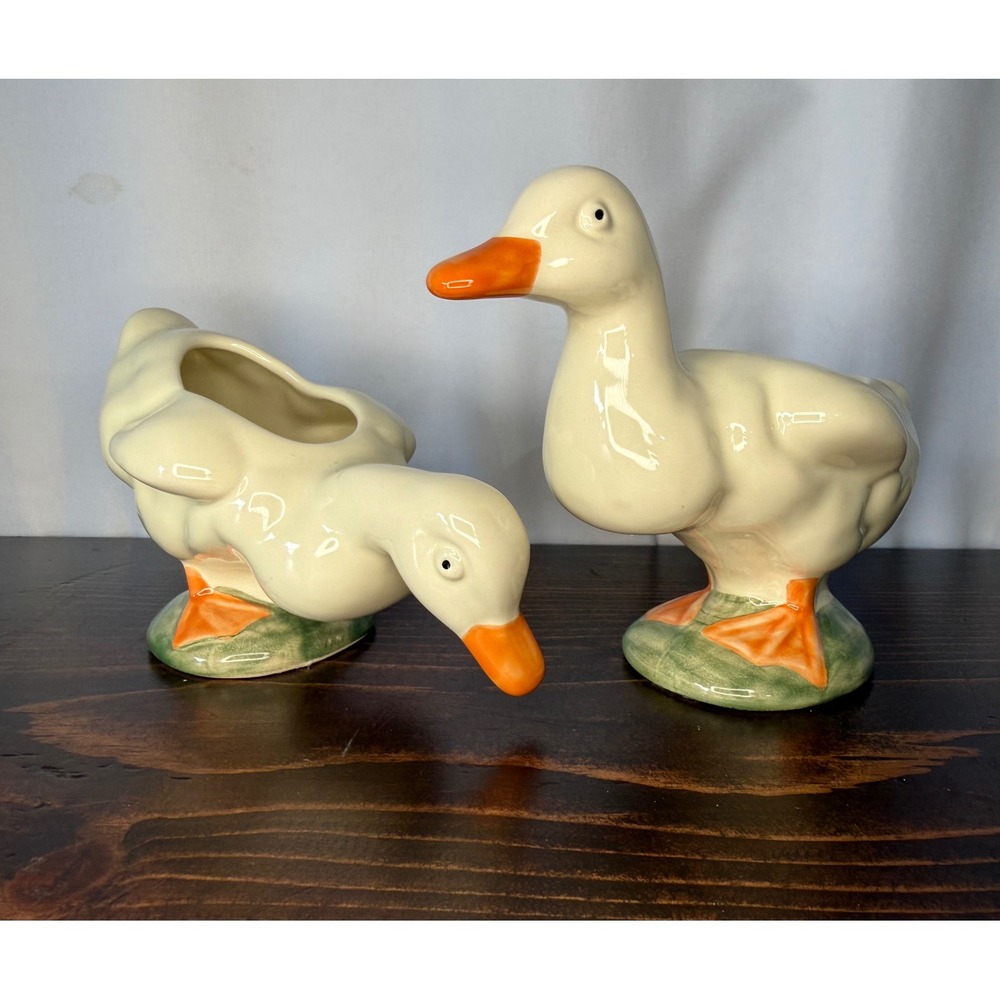 Tender Heart Treasures Ceramic Duck Planters Set Vintage 2004 Farmhouse Decor